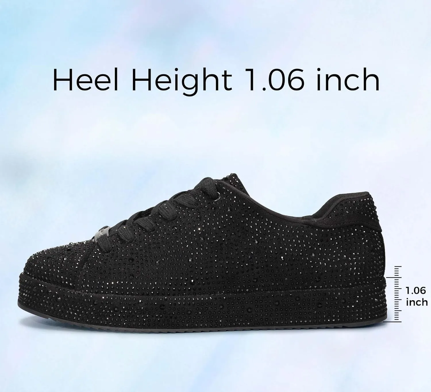 LUCKY STEP Platform Rhinestone Fashion Glitter Sneakers | Sparkly Bling Bedazzled Wedding Bridal Shiny Shoes for Women