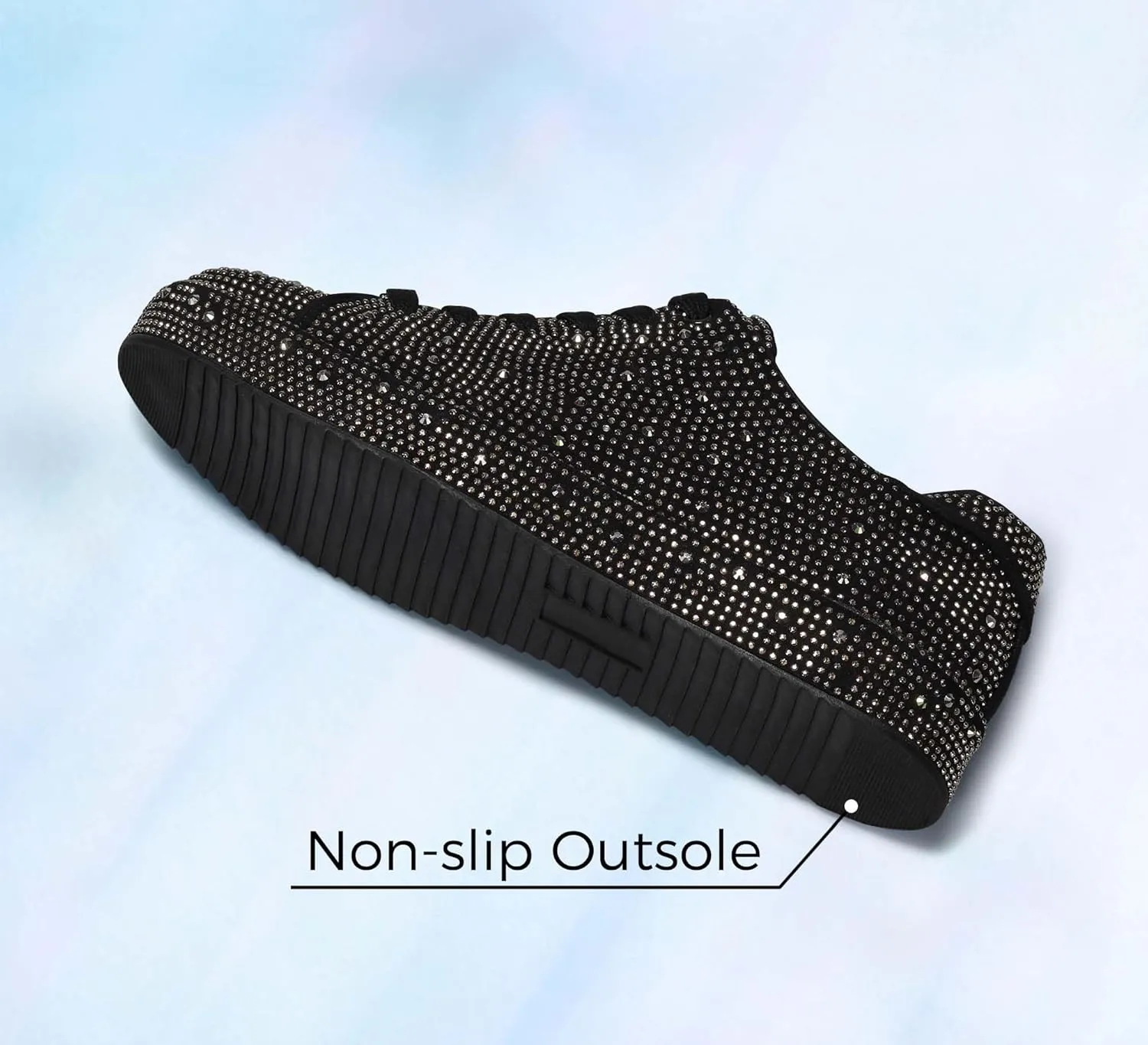 LUCKY STEP Platform Rhinestone Fashion Glitter Sneakers | Sparkly Bling Bedazzled Wedding Bridal Shiny Shoes for Women