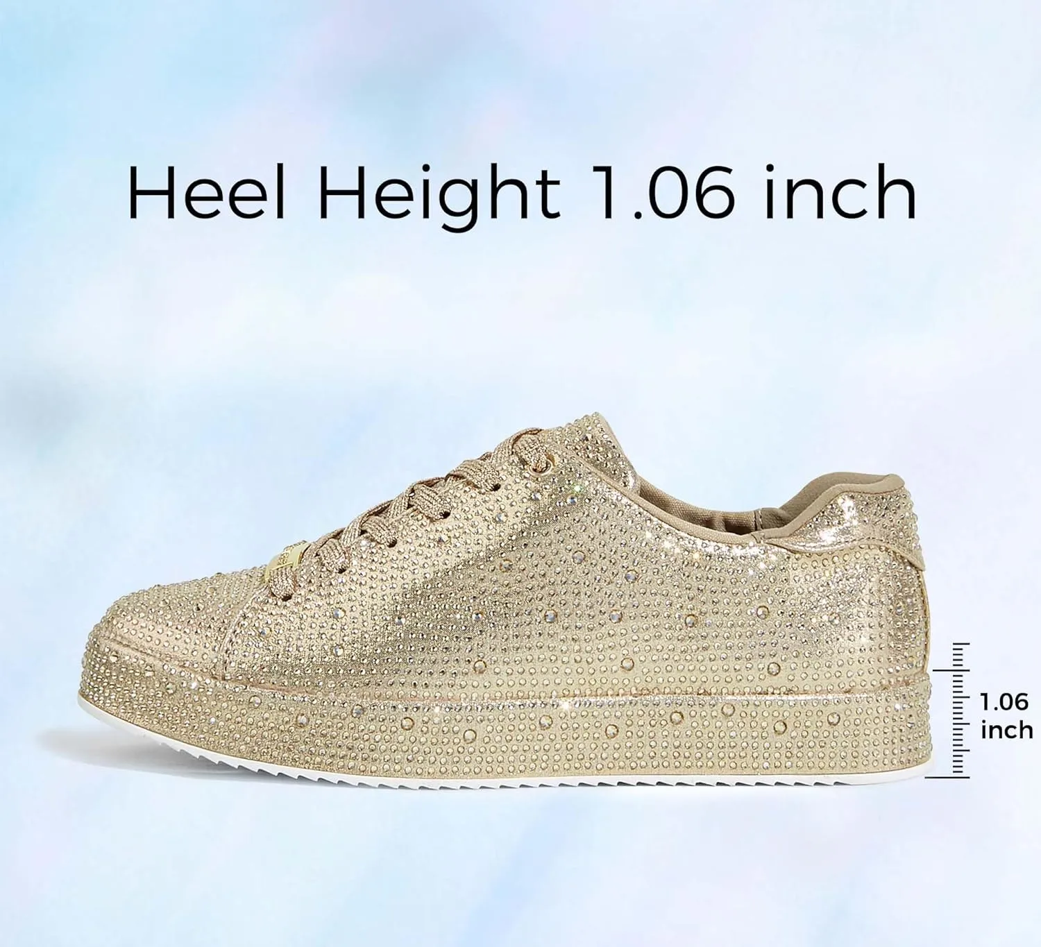 LUCKY STEP Platform Rhinestone Fashion Glitter Sneakers | Sparkly Bling Bedazzled Wedding Bridal Shiny Shoes for Women