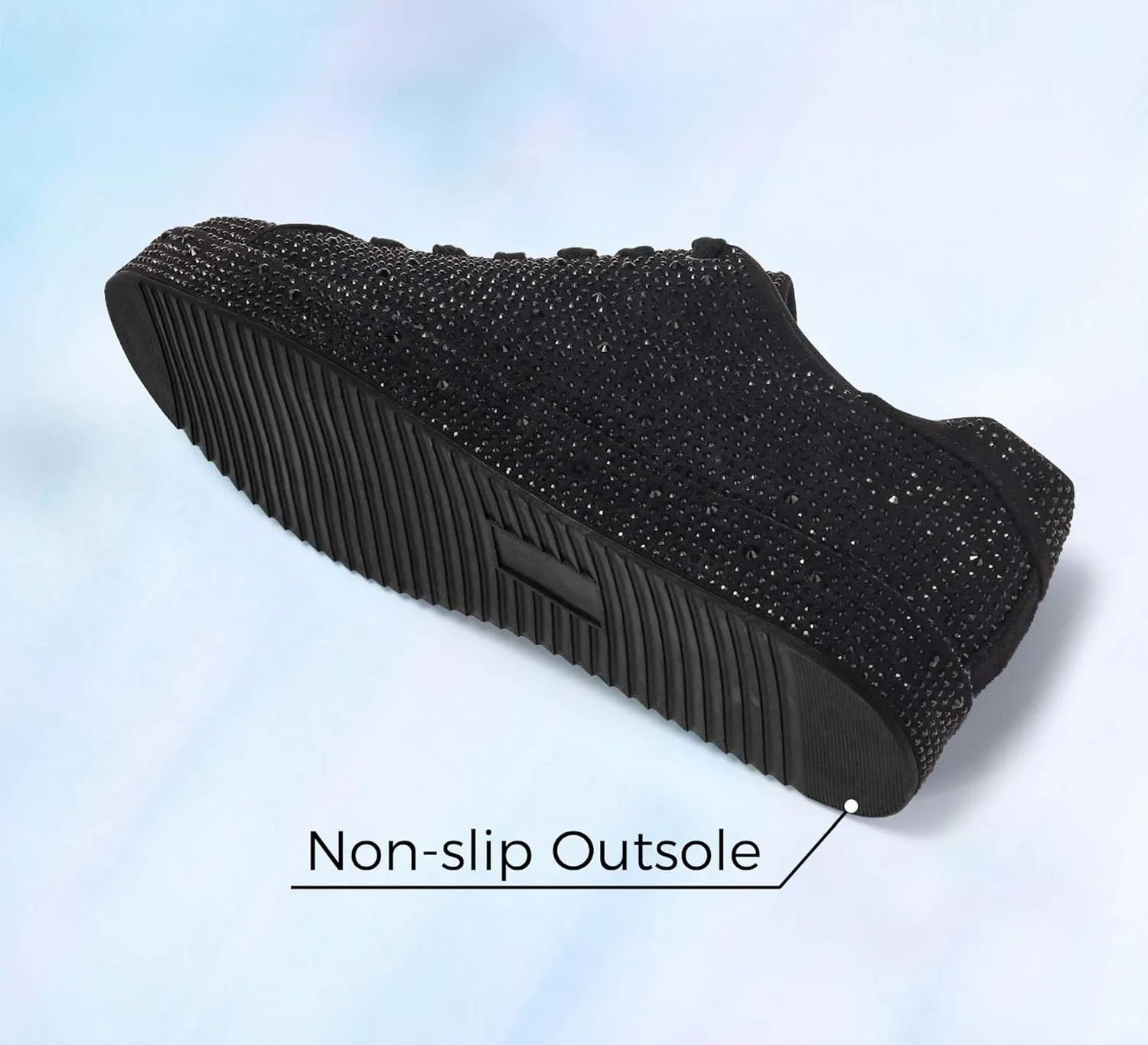 LUCKY STEP Platform Rhinestone Fashion Glitter Sneakers | Sparkly Bling Bedazzled Wedding Bridal Shiny Shoes for Women