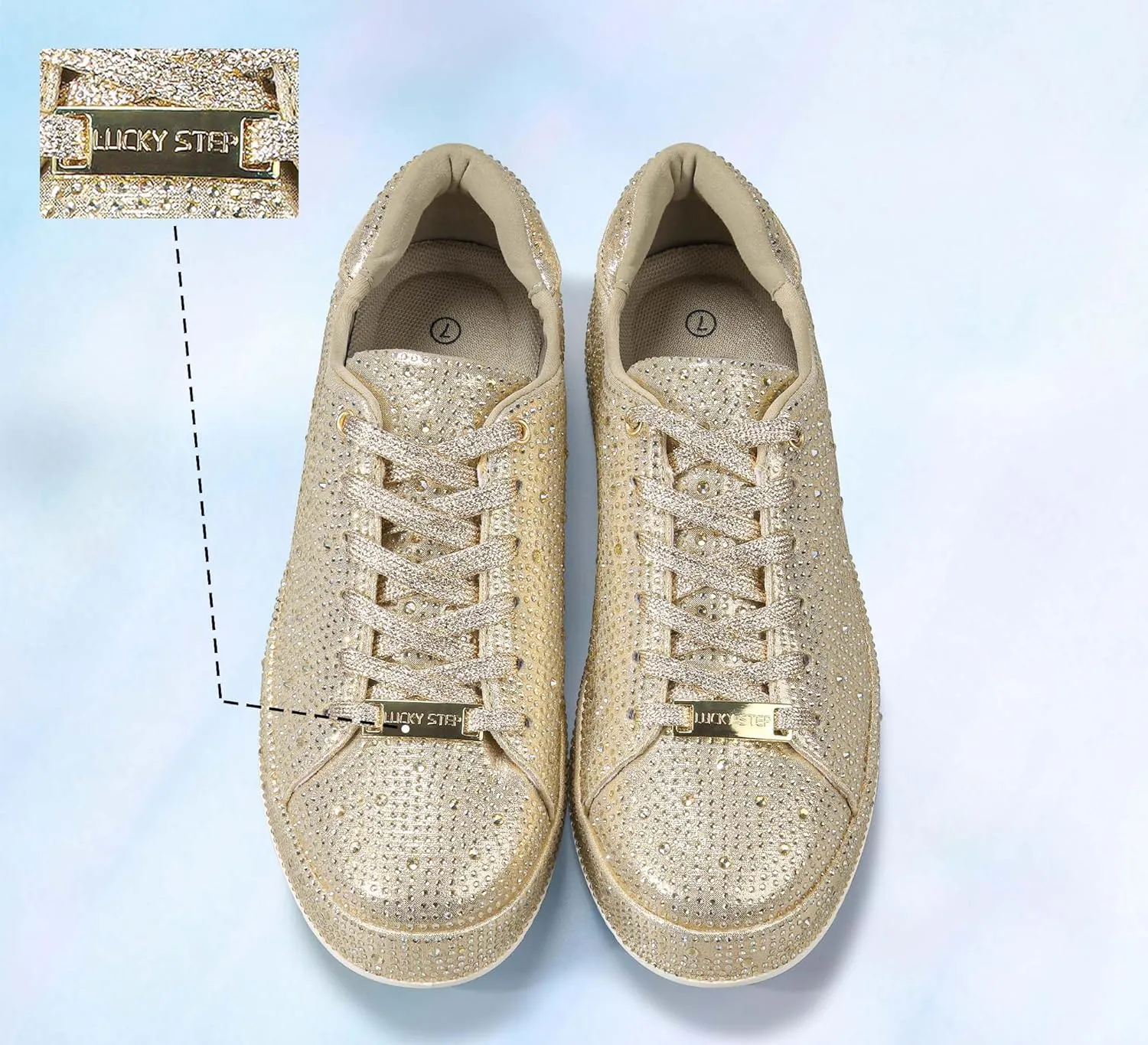 LUCKY STEP Platform Rhinestone Fashion Glitter Sneakers | Sparkly Bling Bedazzled Wedding Bridal Shiny Shoes for Women