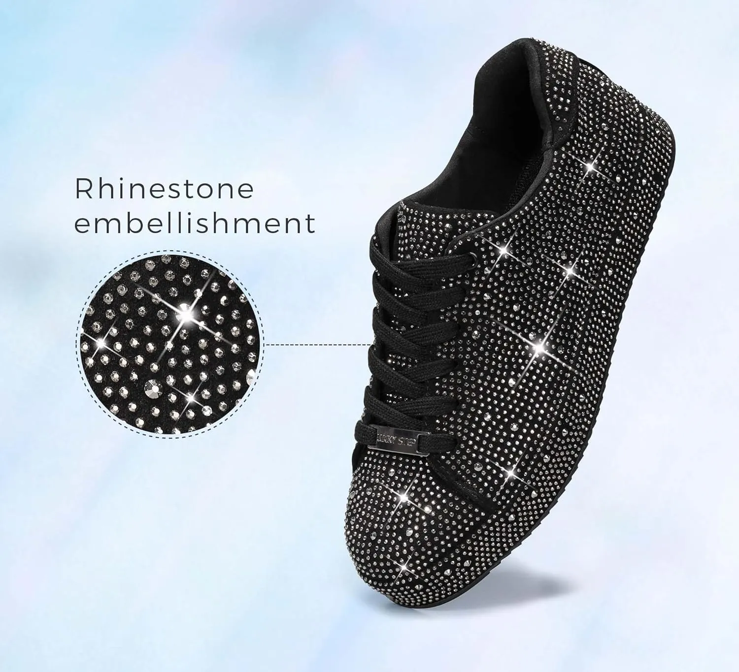 LUCKY STEP Platform Rhinestone Fashion Glitter Sneakers | Sparkly Bling Bedazzled Wedding Bridal Shiny Shoes for Women