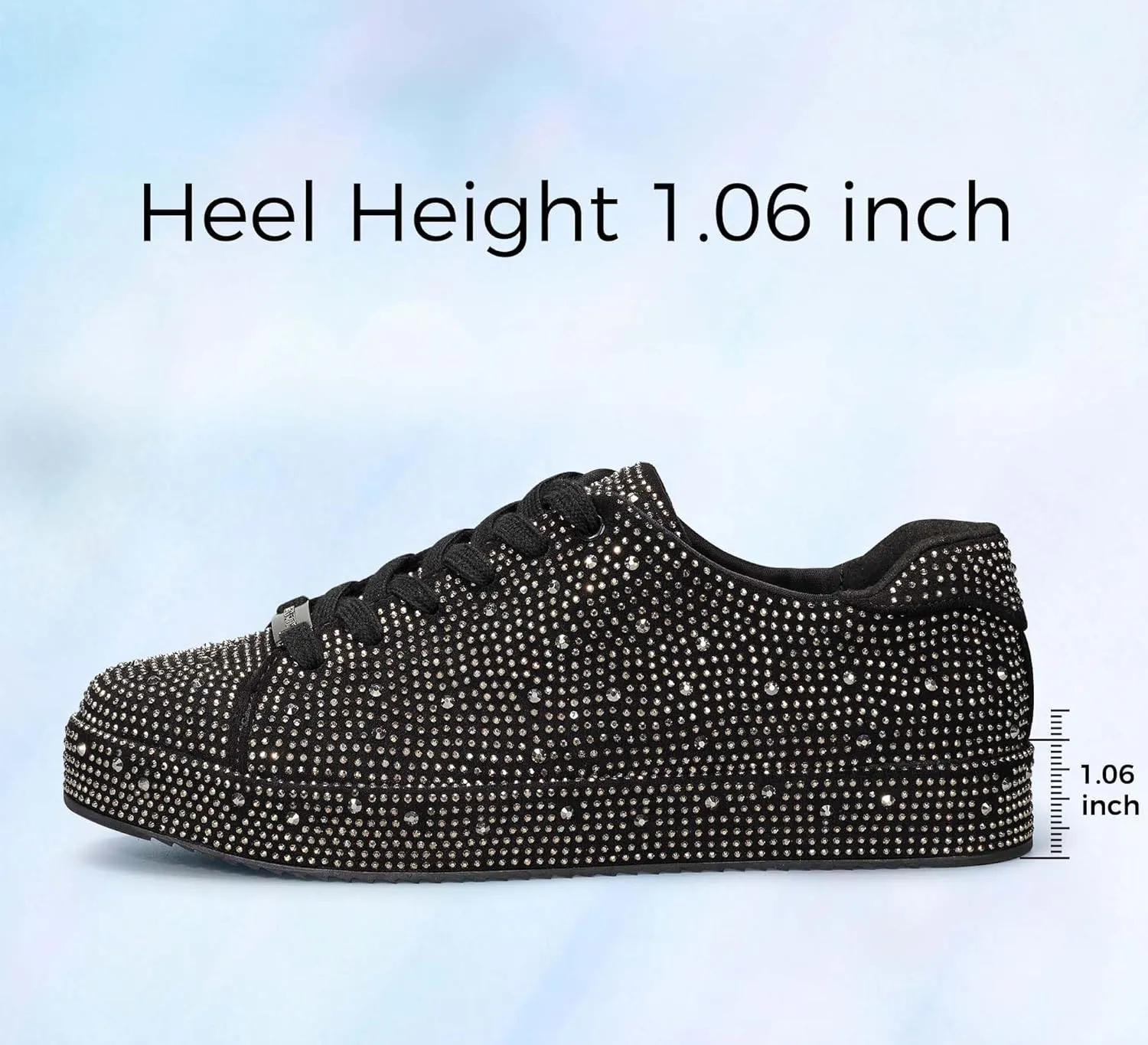 LUCKY STEP Platform Rhinestone Fashion Glitter Sneakers | Sparkly Bling Bedazzled Wedding Bridal Shiny Shoes for Women