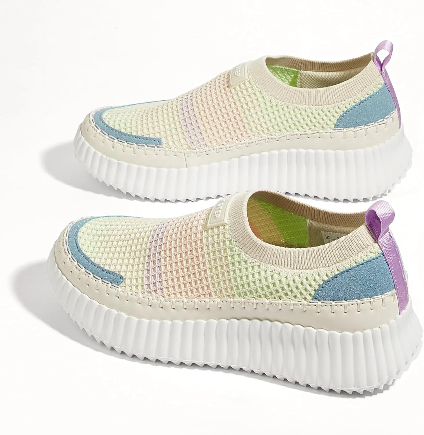 LUCKY STEP Platform Sneakers for Women Slip on Knit Chunky Fashion Casual Retro Braided Tennis Lightweight Walking Shoes