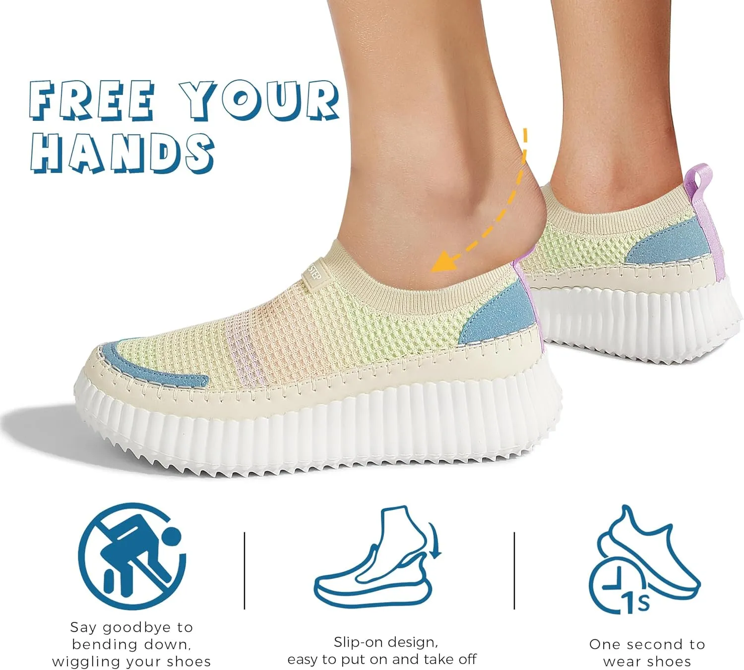 LUCKY STEP Platform Sneakers for Women Slip on Knit Chunky Fashion Casual Retro Braided Tennis Lightweight Walking Shoes