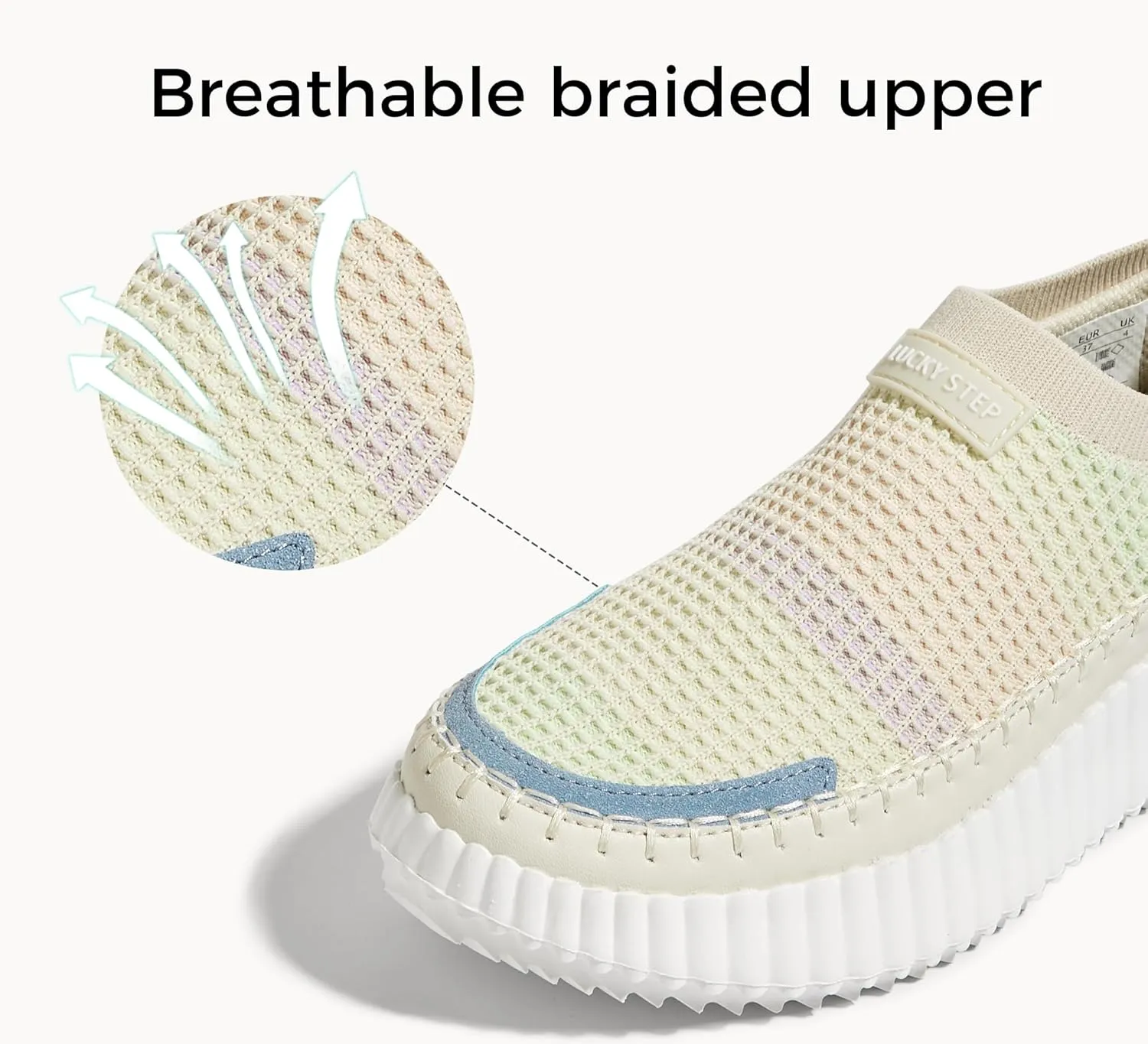 LUCKY STEP Platform Sneakers for Women Slip on Knit Chunky Fashion Casual Retro Braided Tennis Lightweight Walking Shoes