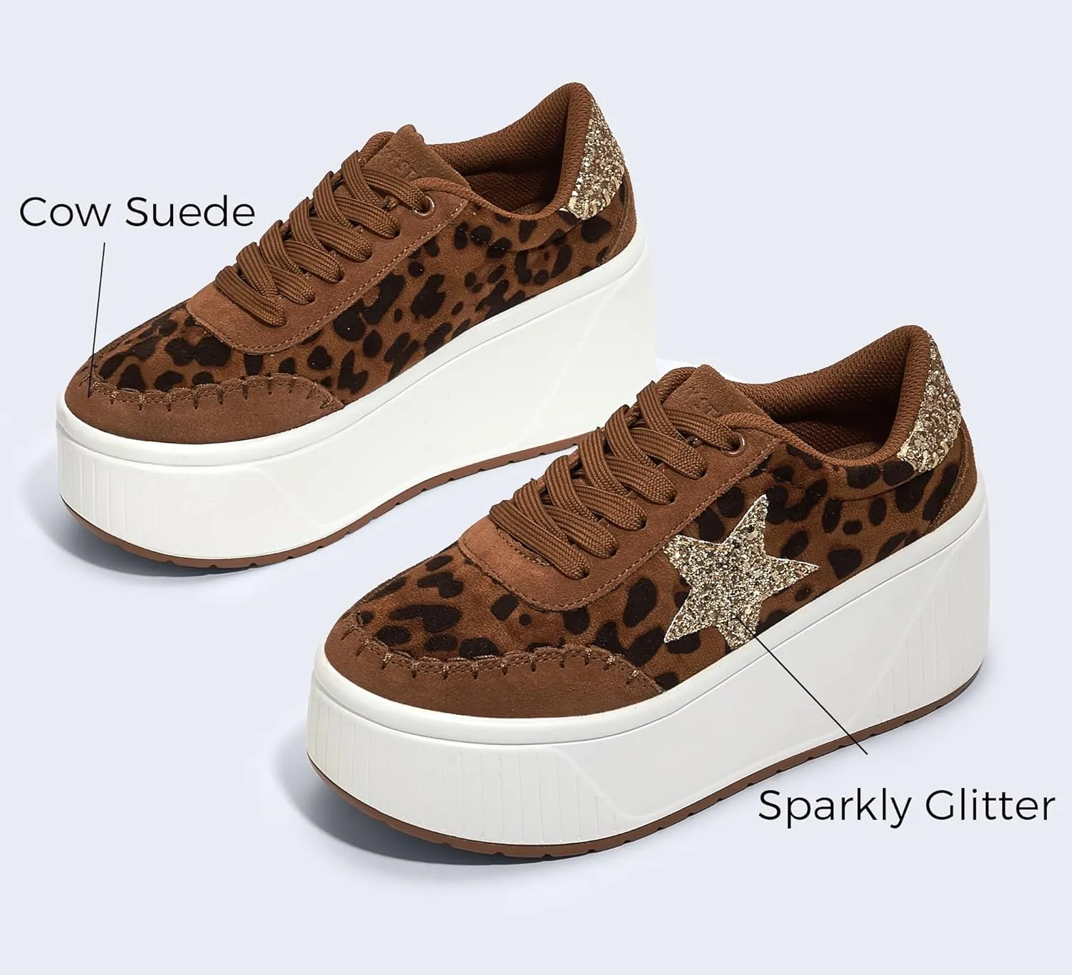 LUCKY STEP Women's Platform Chunky Sneakers Fashion Star Glitter Sparkly Wedge Walking Shoes High Heel Casual Shiny Thick Sole Footwear