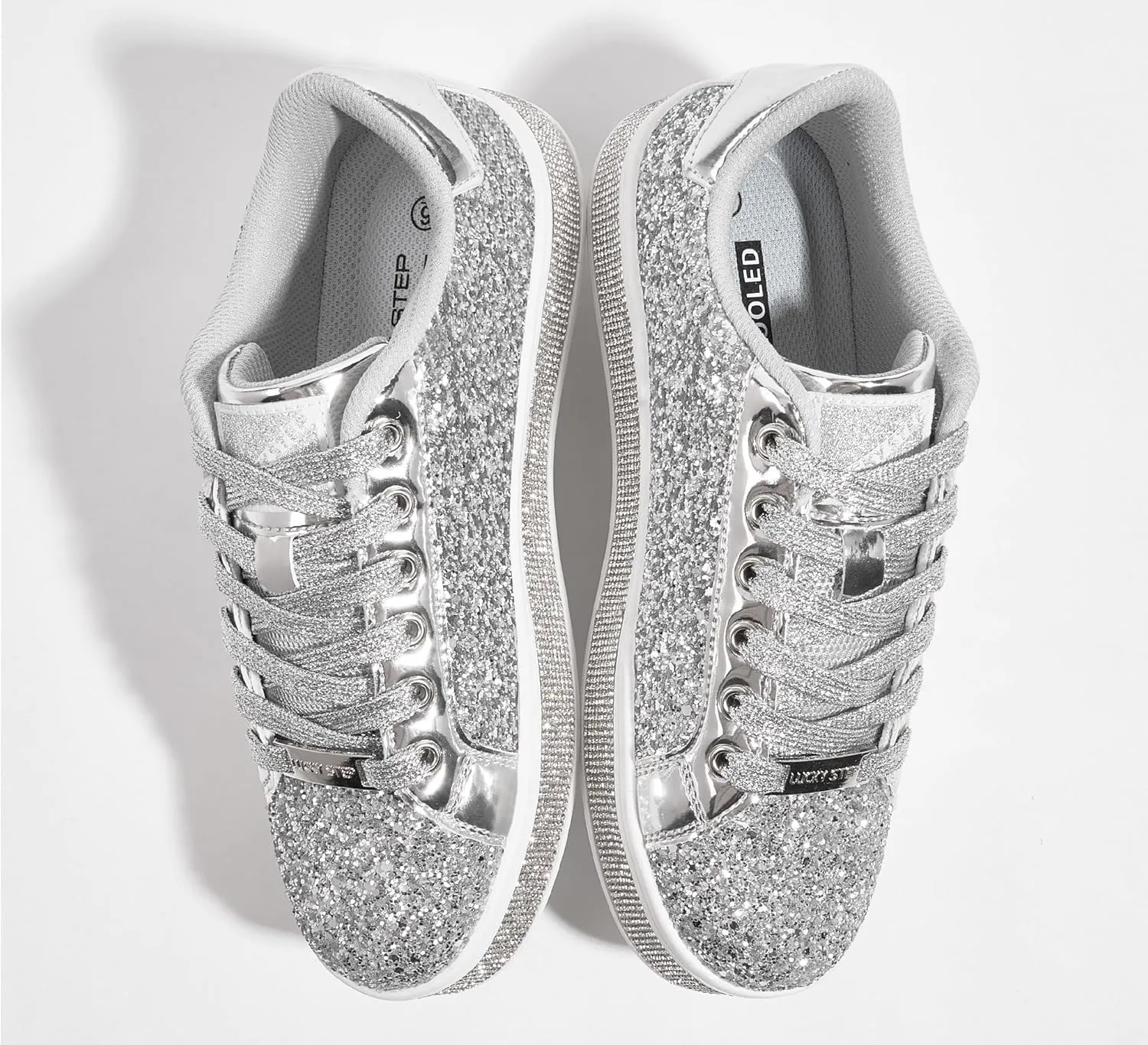 LUCKY STEP Women's Platform Glitter Sneakers | Sparkly Bling Shiny Dressy Bedazzled Wedding Bridal Fashion Walking Shoes