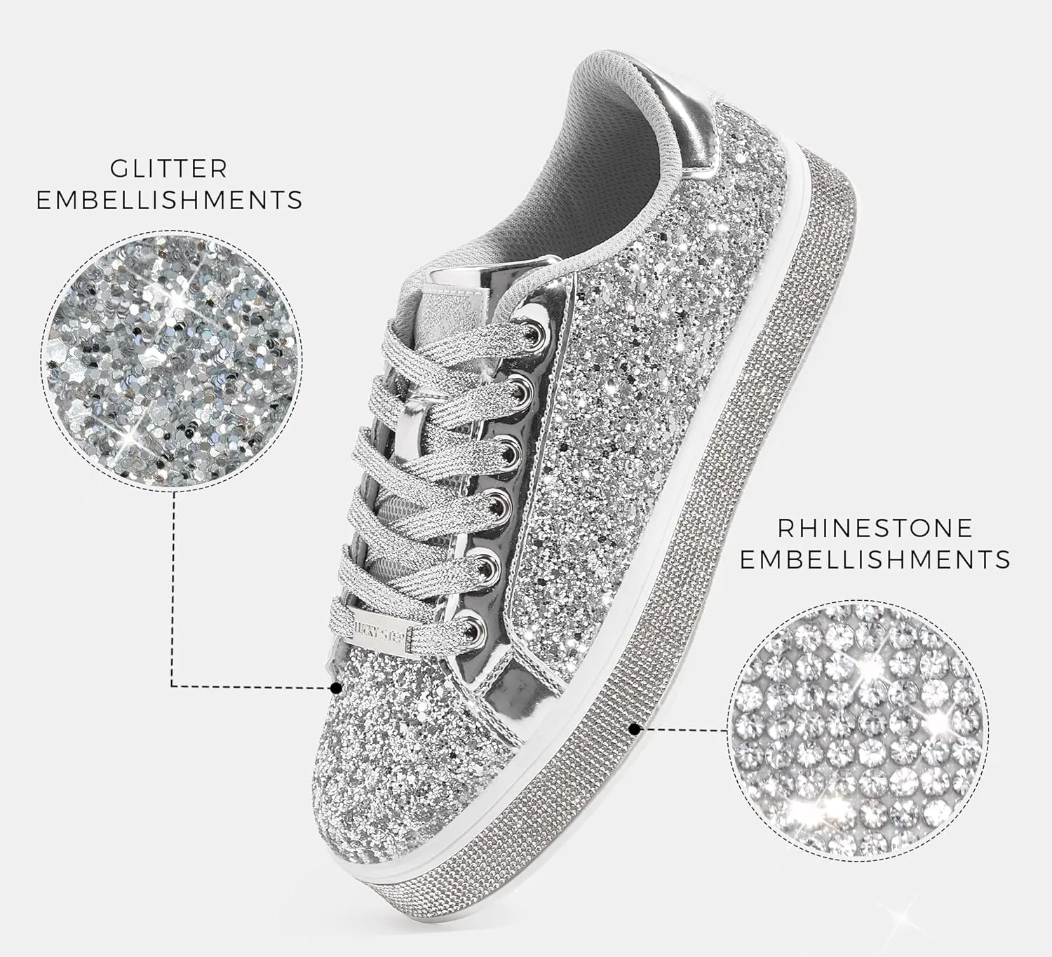 LUCKY STEP Women's Platform Glitter Sneakers | Sparkly Bling Shiny Dressy Bedazzled Wedding Bridal Fashion Walking Shoes