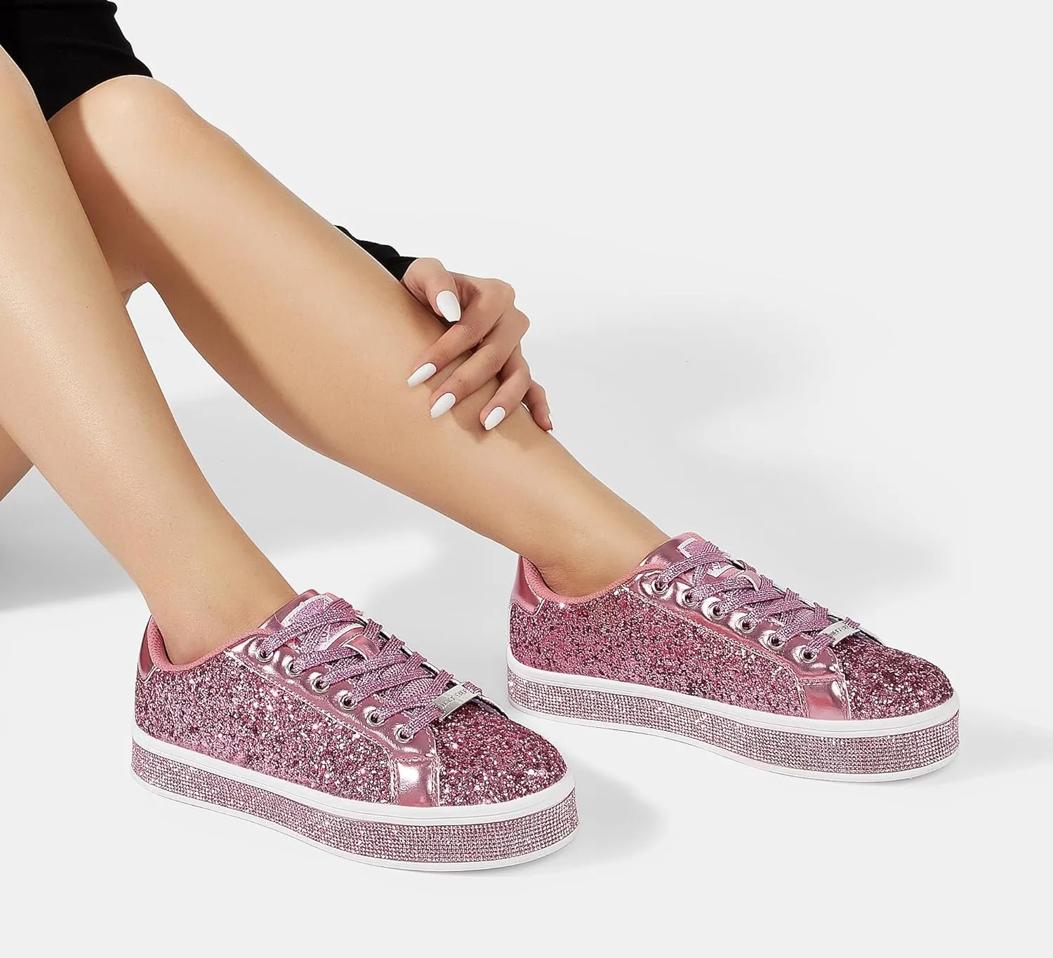 LUCKY STEP Women's Platform Glitter Sneakers | Sparkly Bling Shiny Dressy Bedazzled Wedding Bridal Fashion Walking Shoes