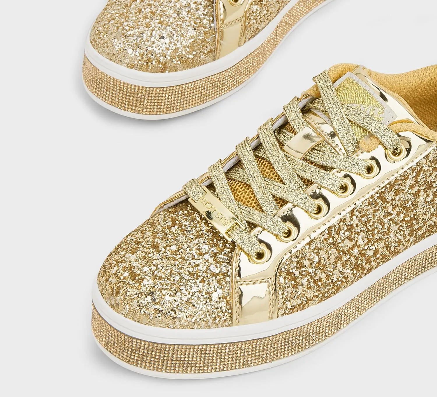 LUCKY STEP Women's Platform Glitter Sneakers | Sparkly Bling Shiny Dressy Bedazzled Wedding Bridal Fashion Walking Shoes