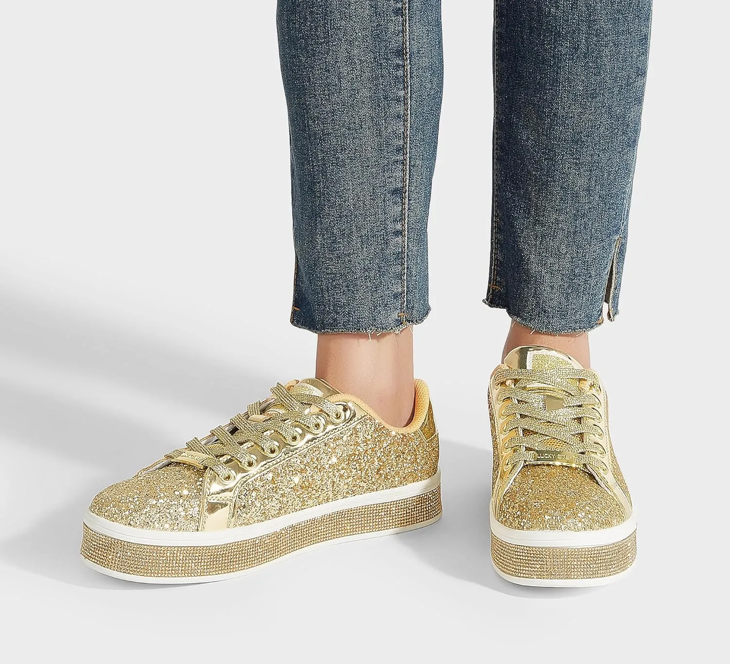 LUCKY STEP Women's Platform Glitter Sneakers | Sparkly Bling Shiny Dressy Bedazzled Wedding Bridal Fashion Walking Shoes