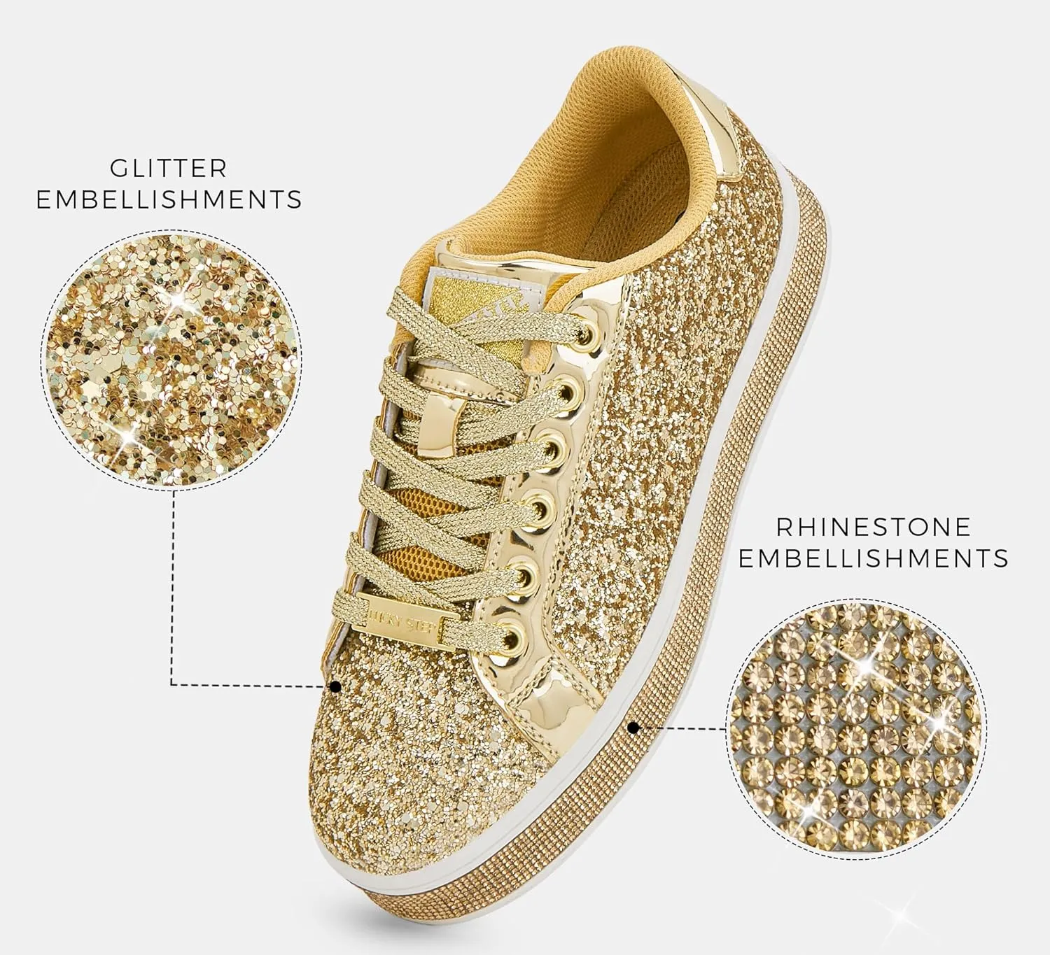 LUCKY STEP Women's Platform Glitter Sneakers | Sparkly Bling Shiny Dressy Bedazzled Wedding Bridal Fashion Walking Shoes