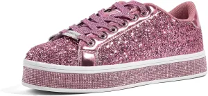 LUCKY STEP Women's Platform Glitter Sneakers | Sparkly Bling Shiny Dressy Bedazzled Wedding Bridal Fashion Walking Shoes