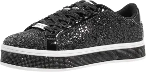 LUCKY STEP Women's Platform Glitter Sneakers | Sparkly Bling Shiny Dressy Bedazzled Wedding Bridal Fashion Walking Shoes