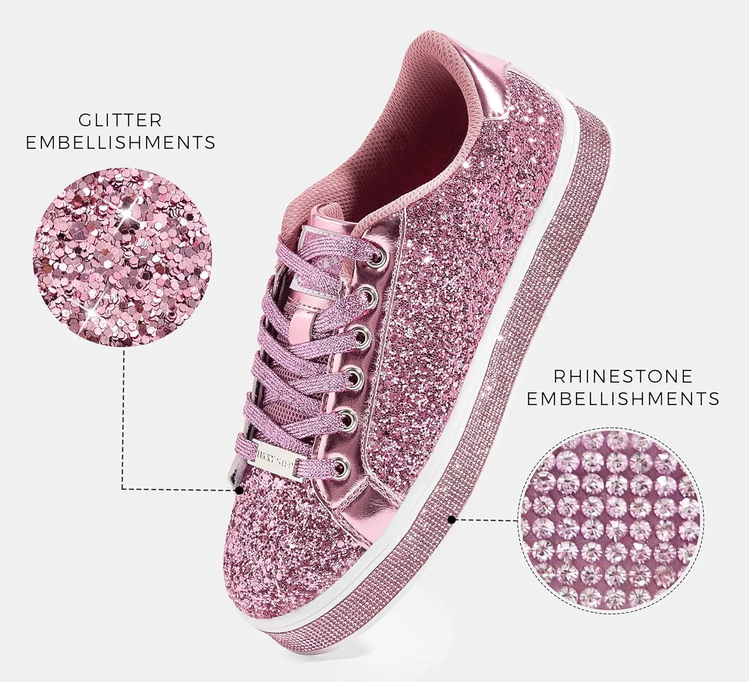 LUCKY STEP Women's Platform Glitter Sneakers | Sparkly Bling Shiny Dressy Bedazzled Wedding Bridal Fashion Walking Shoes