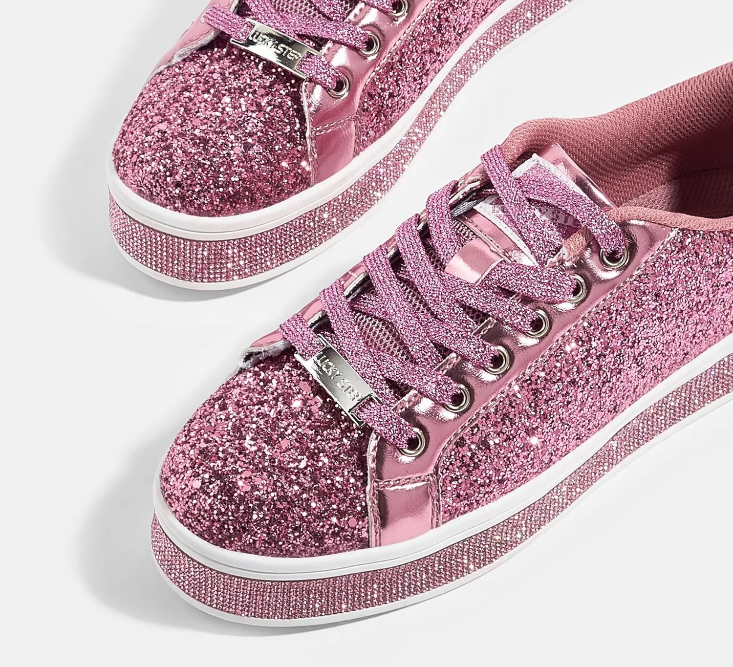 LUCKY STEP Women's Platform Glitter Sneakers | Sparkly Bling Shiny Dressy Bedazzled Wedding Bridal Fashion Walking Shoes