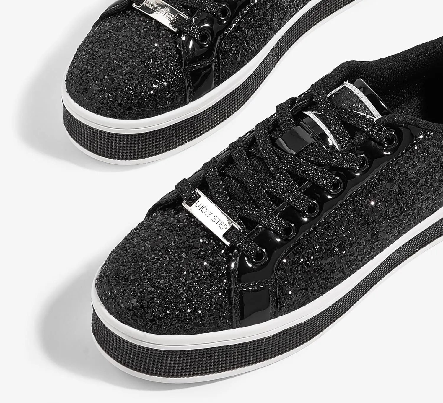 LUCKY STEP Women's Platform Glitter Sneakers | Sparkly Bling Shiny Dressy Bedazzled Wedding Bridal Fashion Walking Shoes