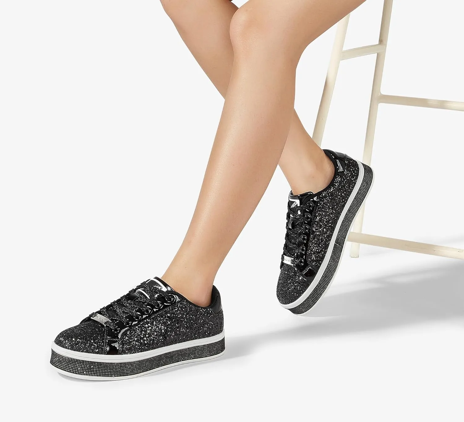 LUCKY STEP Women's Platform Glitter Sneakers | Sparkly Bling Shiny Dressy Bedazzled Wedding Bridal Fashion Walking Shoes