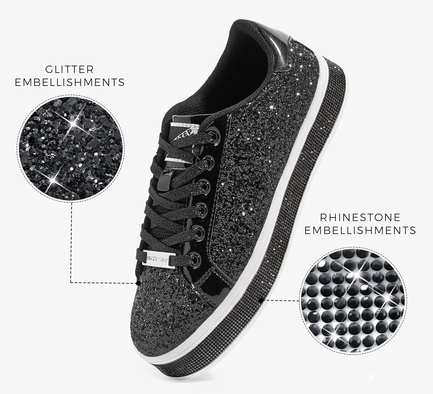 LUCKY STEP Women's Platform Glitter Sneakers | Sparkly Bling Shiny Dressy Bedazzled Wedding Bridal Fashion Walking Shoes