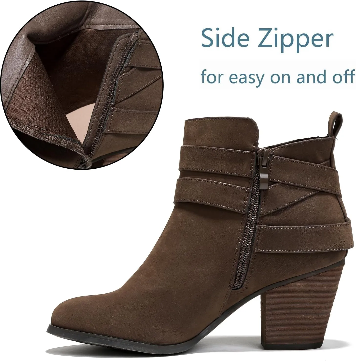 Luoika Women's Wide Width Ankle Boots, Extra Wide Mid Heel Side Zipper Booties.