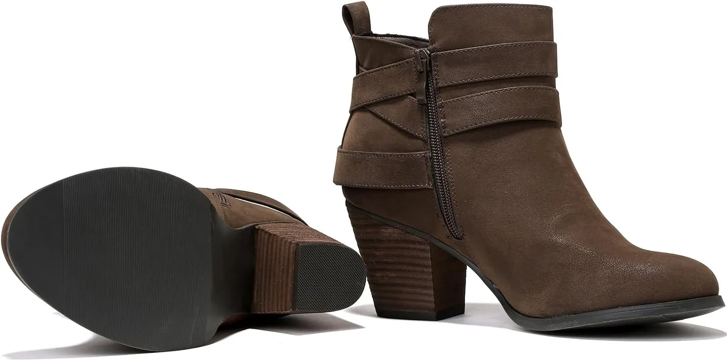 Luoika Women's Wide Width Ankle Boots, Extra Wide Mid Heel Side Zipper Booties.