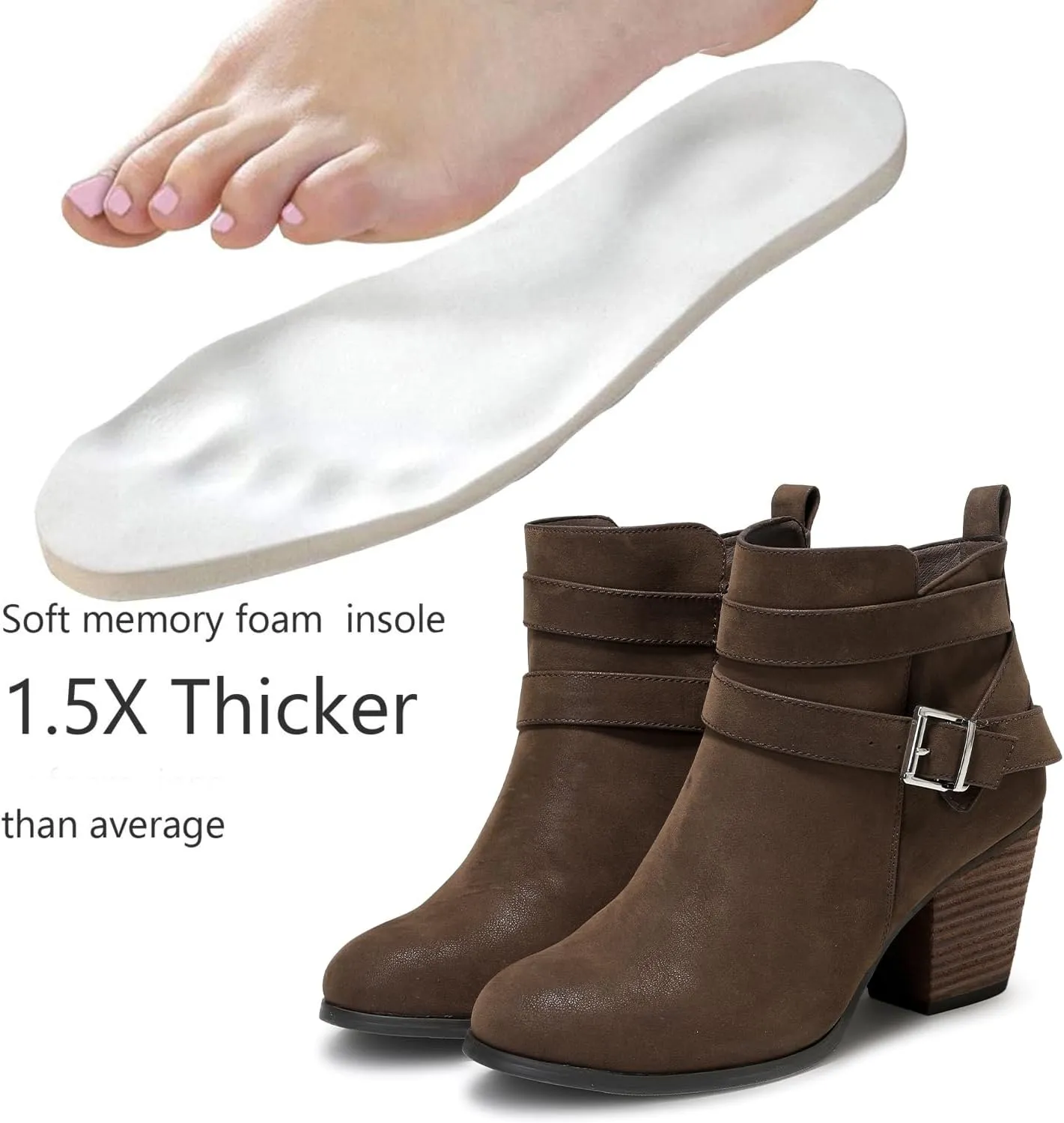 Luoika Women's Wide Width Ankle Boots, Extra Wide Mid Heel Side Zipper Booties.