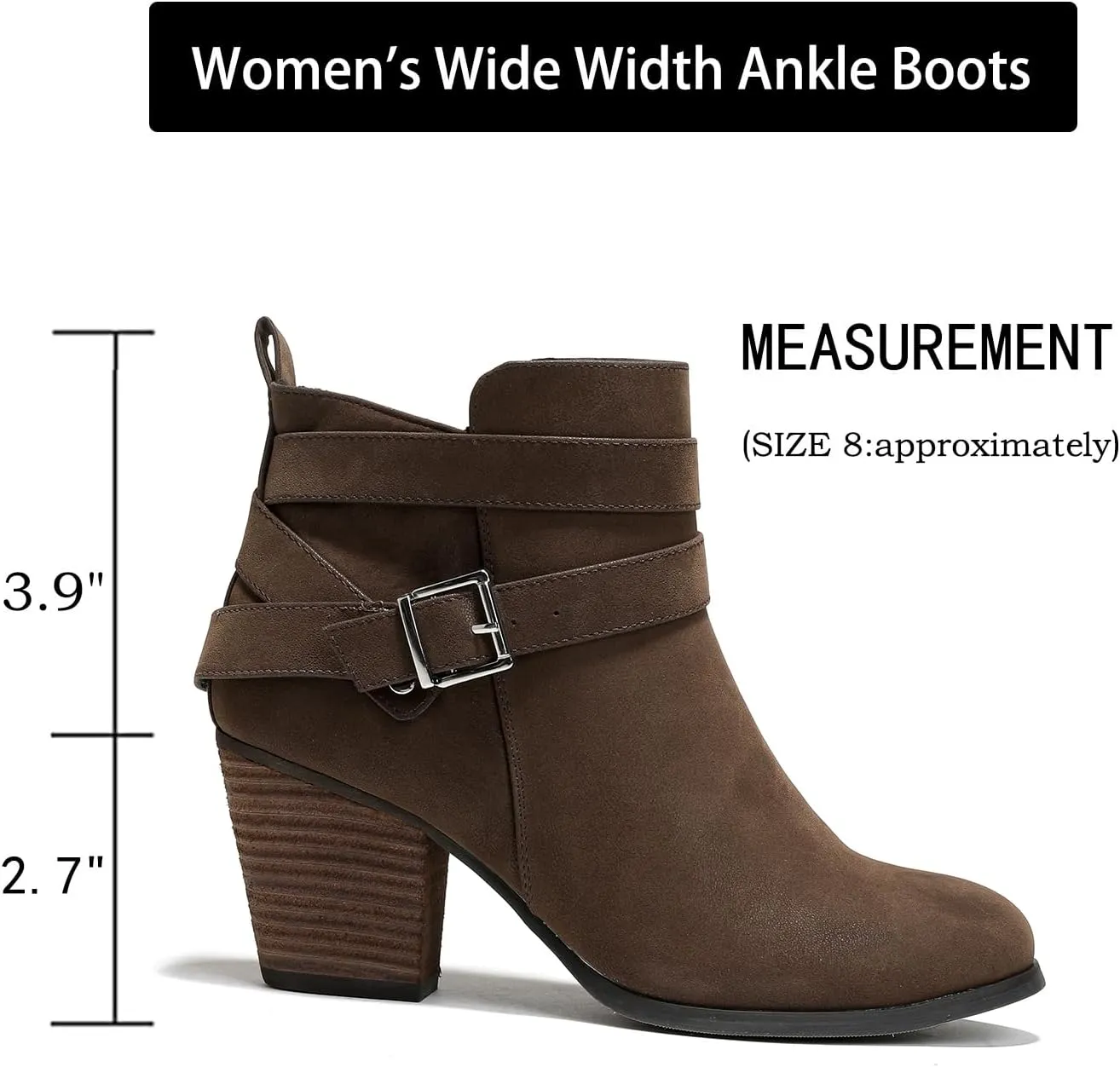 Luoika Women's Wide Width Ankle Boots, Extra Wide Mid Heel Side Zipper Booties.