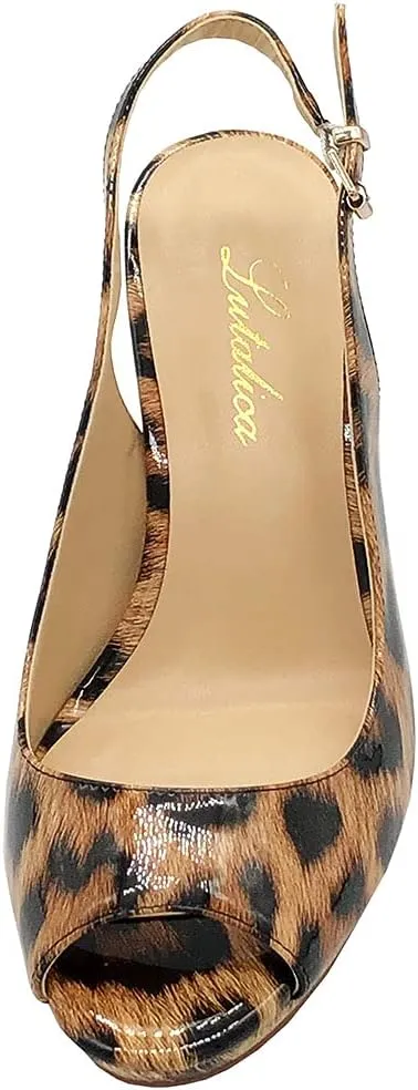 Lutalica W Women's Patent Leather Comfort Platform High Heel Slingback Sandals Sexy Peep Toe Stiletto High Heel Pumps
