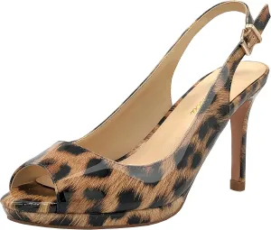 Lutalica W Women's Patent Leather Comfort Platform High Heel Slingback Sandals Sexy Peep Toe Stiletto High Heel Pumps