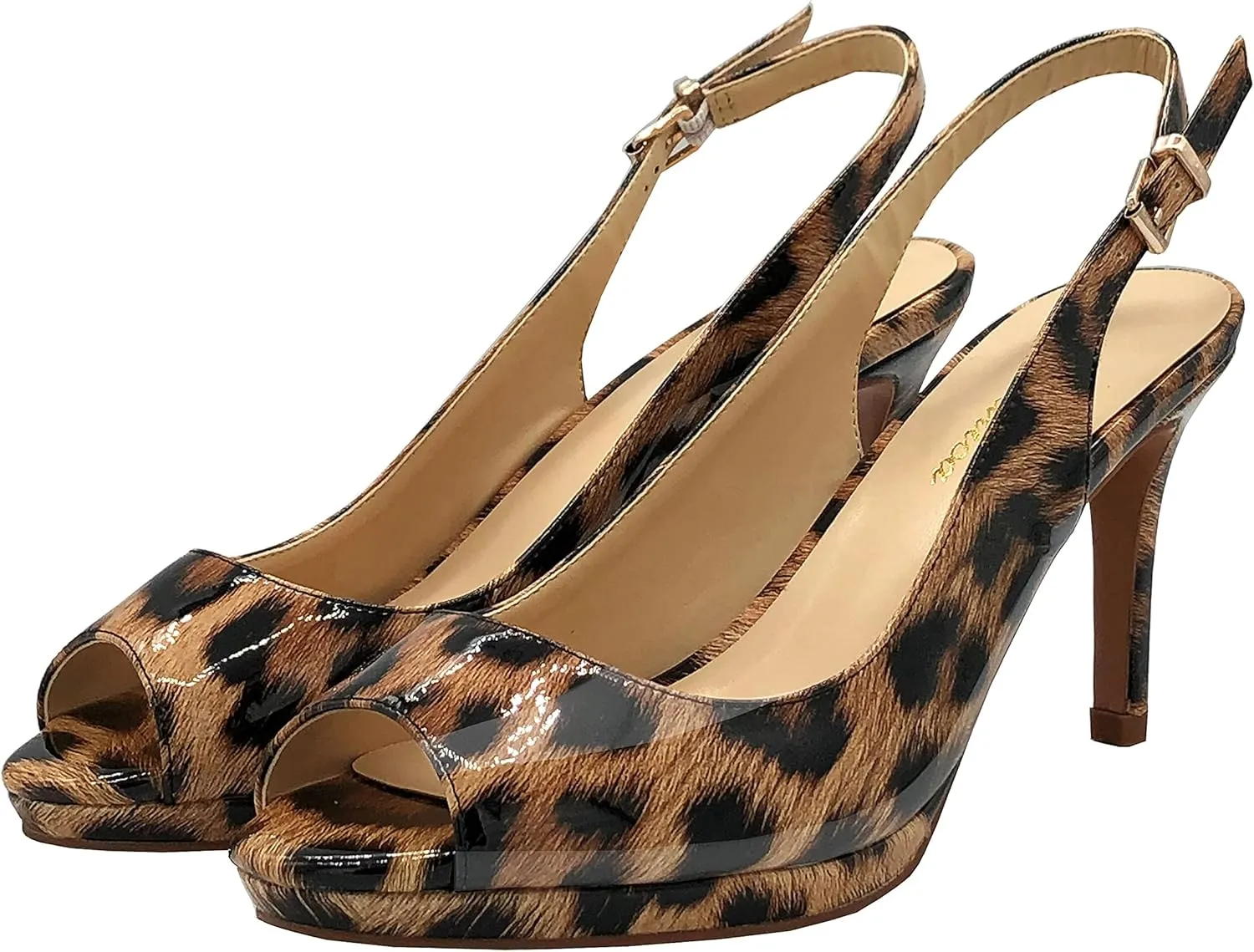 Lutalica W Women's Patent Leather Comfort Platform High Heel Slingback Sandals Sexy Peep Toe Stiletto High Heel Pumps