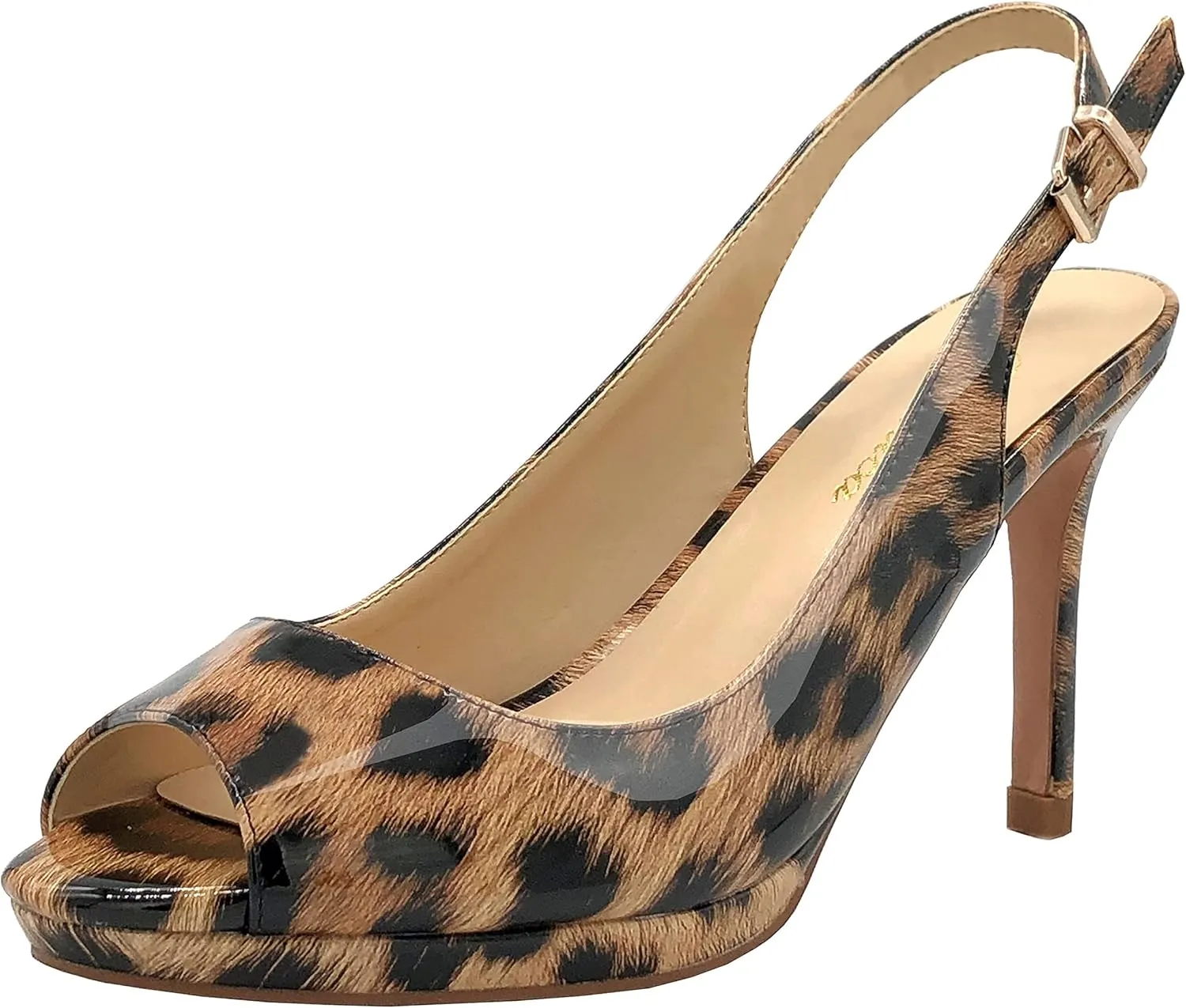 Lutalica W Women's Patent Leather Comfort Platform High Heel Slingback Sandals Sexy Peep Toe Stiletto High Heel Pumps