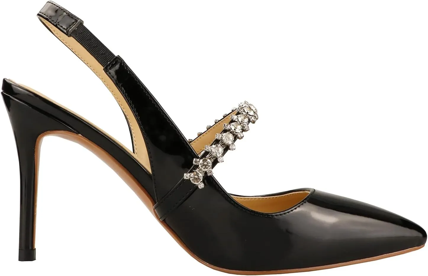 Lutalica W Women's Patent Leather Pointed Toe Glitter Crystal Strappy Mid High Heel Dress Slingback Pumps