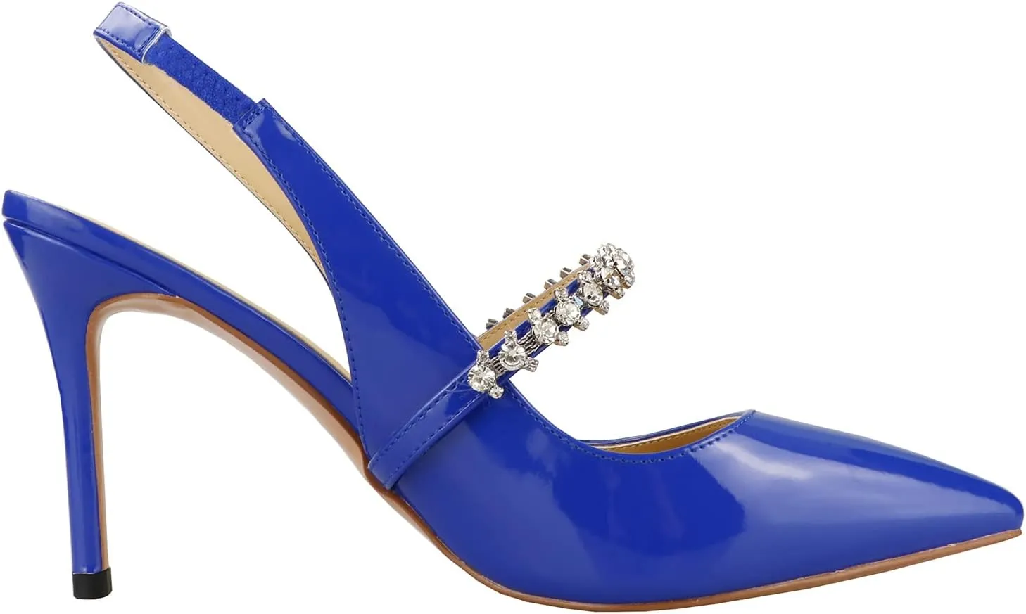 Lutalica W Women's Patent Leather Pointed Toe Glitter Crystal Strappy Mid High Heel Dress Slingback Pumps