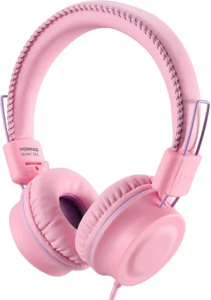 M2 Kids Headphones Wired Headphone for Kids,Foldable Adjustable Stereo Tangle-Free,3.5MM Jack Wire Cord On-Ear Headphone for Children/Teens/Girls/School/Kindle/Airplane/Plane/ (Pink)