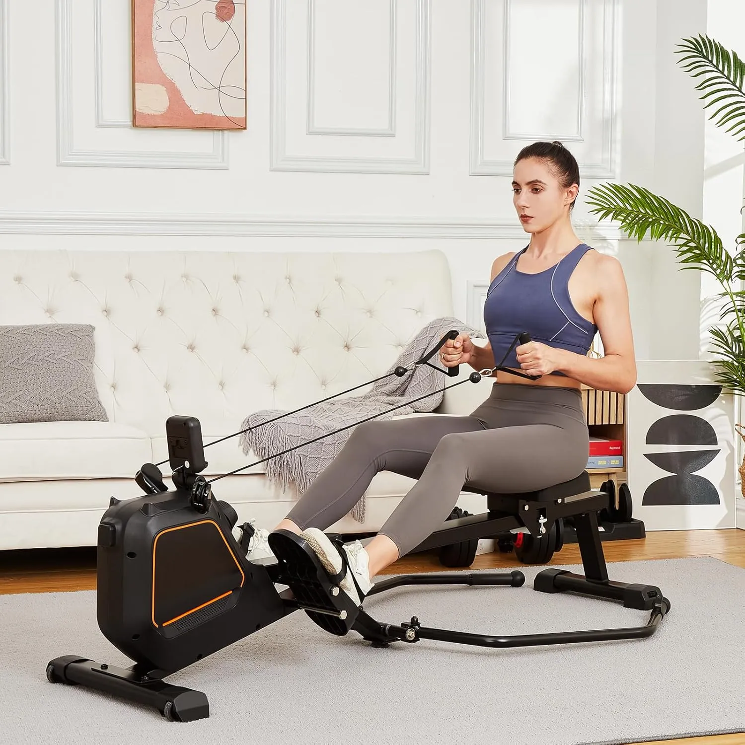 Magnetic Rowing Machine for Home with 350lb Weight Capacity, 14/32 Level Magnetic Resistance, Foldable & Compact Rower Machine, Exercise Equipment for Home Gym, Row Machine Movable