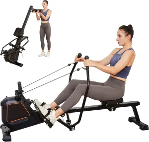 Magnetic Rowing Machine for Home with 350lb Weight Capacity, 14/32 Level Magnetic Resistance, Foldable & Compact Rower Machine, Exercise Equipment for Home Gym, Row Machine Movable