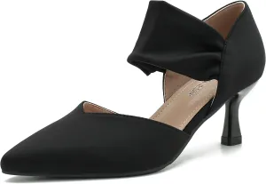 MAIERNISI JESSI Kitten Heels for Women Closed Pinted Toe Low Heels Slip on Ankle Strap Elegant Dress Pumps