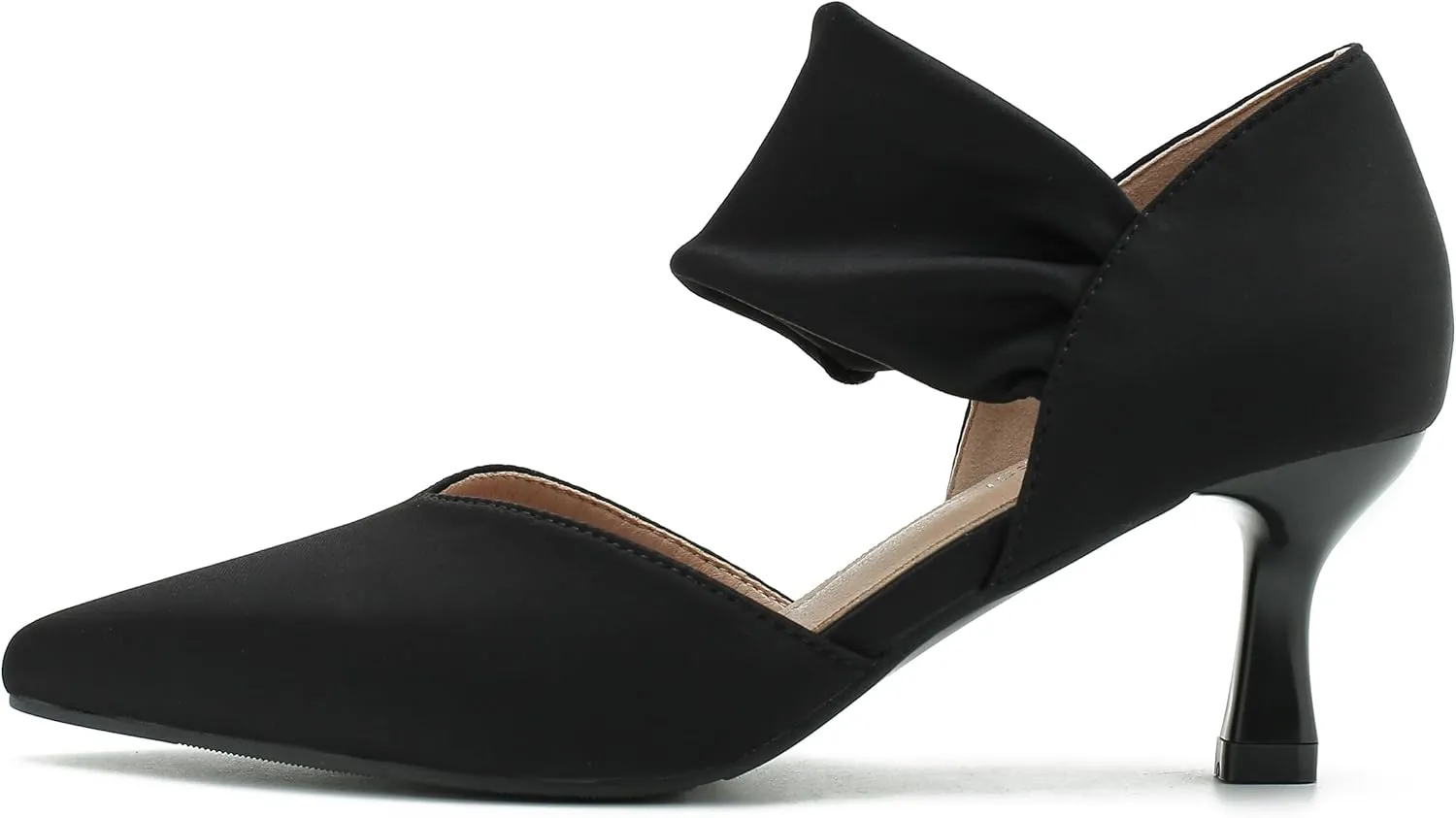 MAIERNISI JESSI Kitten Heels for Women Closed Pinted Toe Low Heels Slip on Ankle Strap Elegant Dress Pumps