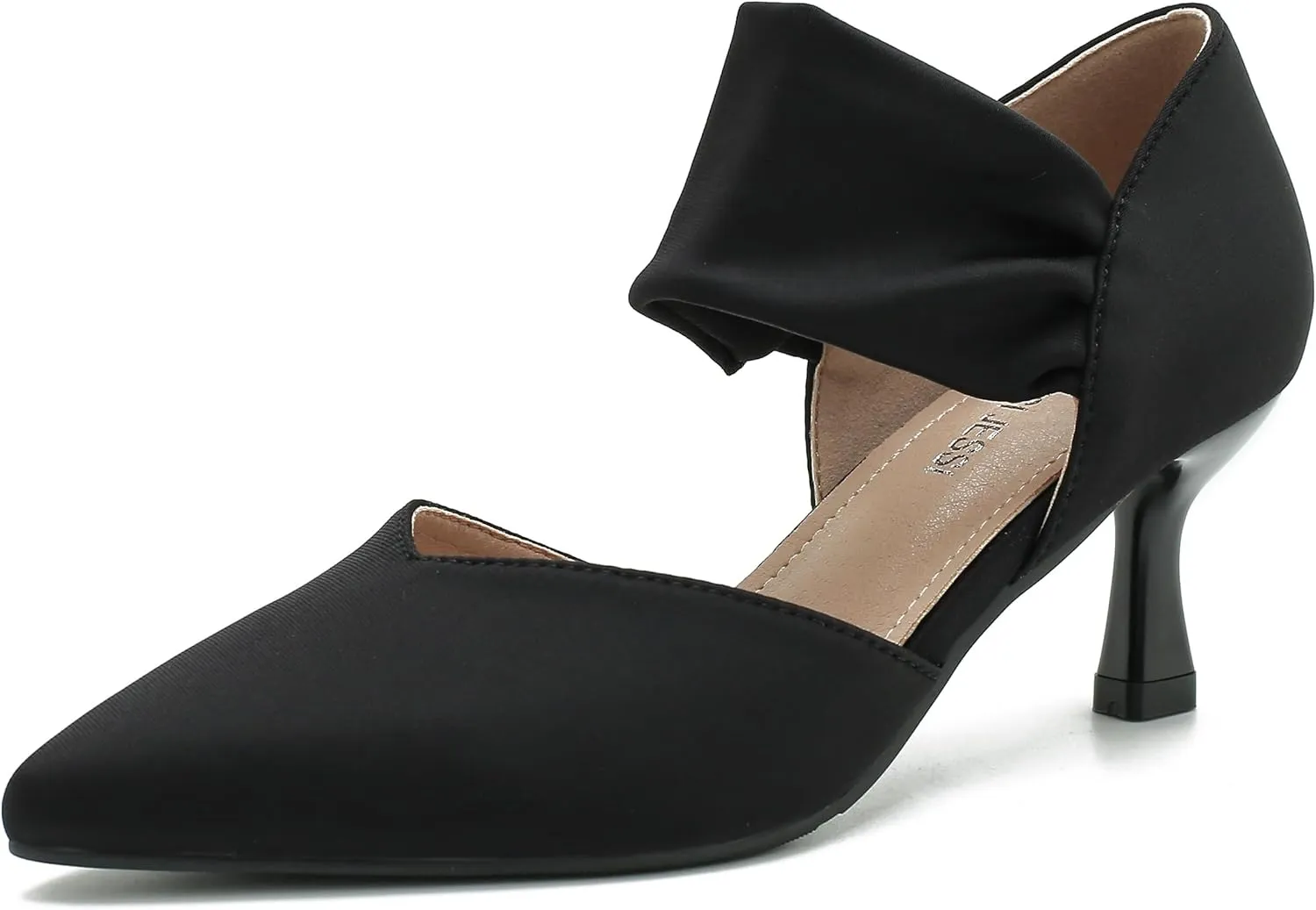 MAIERNISI JESSI Kitten Heels for Women Closed Pinted Toe Low Heels Slip on Ankle Strap Elegant Dress Pumps