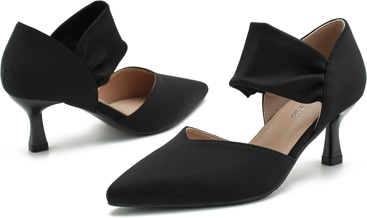 MAIERNISI JESSI Kitten Heels for Women Closed Pinted Toe Low Heels Slip on Ankle Strap Elegant Dress Pumps