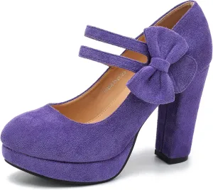 MAIERNISI JESSI Women's Bow Heel Pumps Platform High Heeled Wedding Dress Shoes