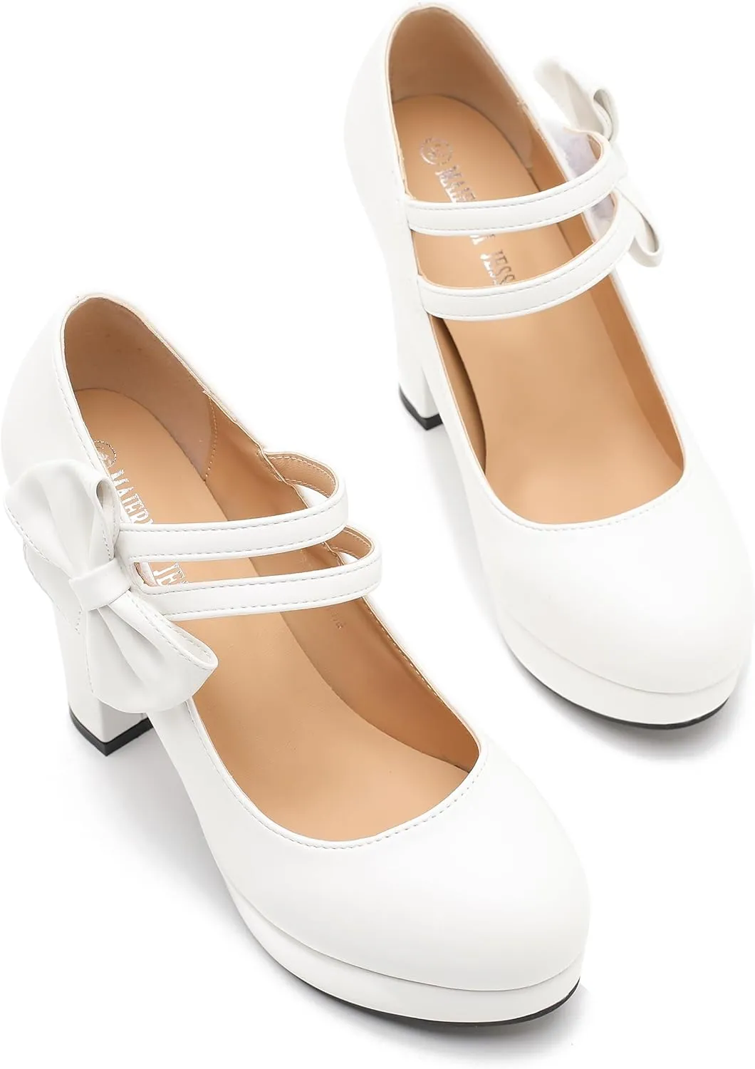 MAIERNISI JESSI Women's Bow Heel Pumps Platform High Heeled Wedding Dress Shoes