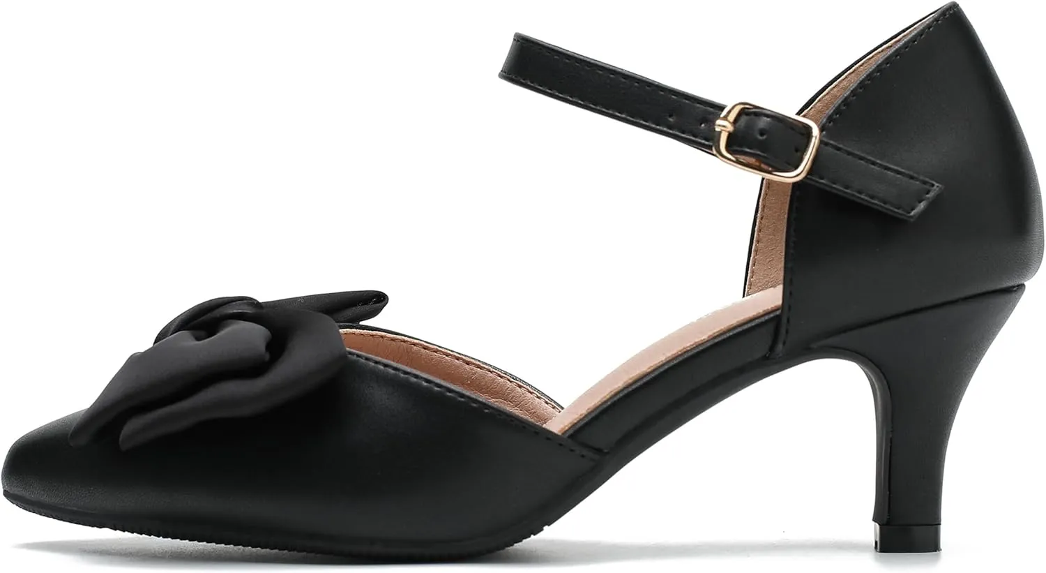 MAIERNISI JESSI Women's Bow Heels Closed Toe Kitten Heel Ankle Strap Dressy Wedding Pumps