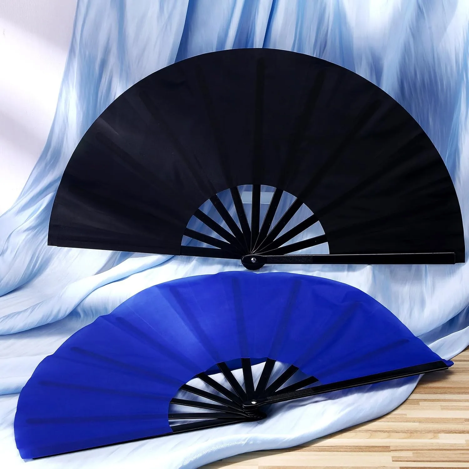 Maitys 2 Pcs Large Clap Fans for Line Dancing Folding Hand Rave Fan Nylon Cloth Foldable for Line Dancing Festival Craft Dance Decoration for Party Favors