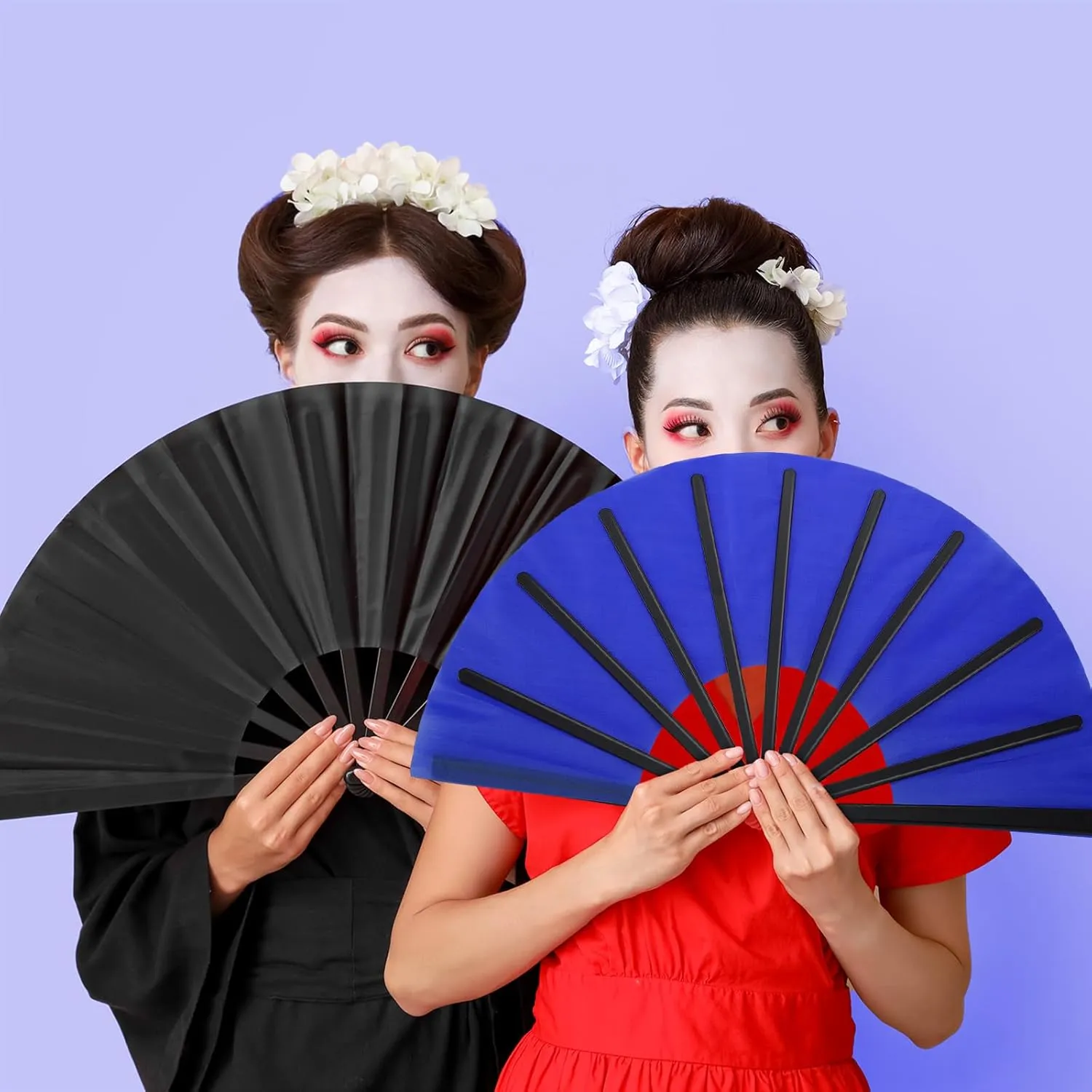 Maitys 2 Pcs Large Clap Fans for Line Dancing Folding Hand Rave Fan Nylon Cloth Foldable for Line Dancing Festival Craft Dance Decoration for Party Favors