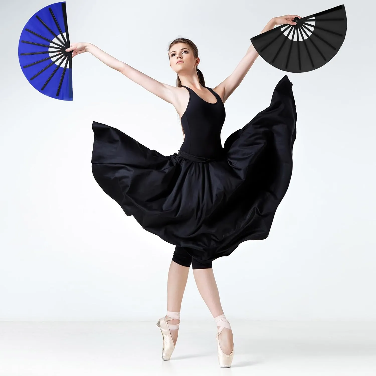 Maitys 2 Pcs Large Clap Fans for Line Dancing Folding Hand Rave Fan Nylon Cloth Foldable for Line Dancing Festival Craft Dance Decoration for Party Favors