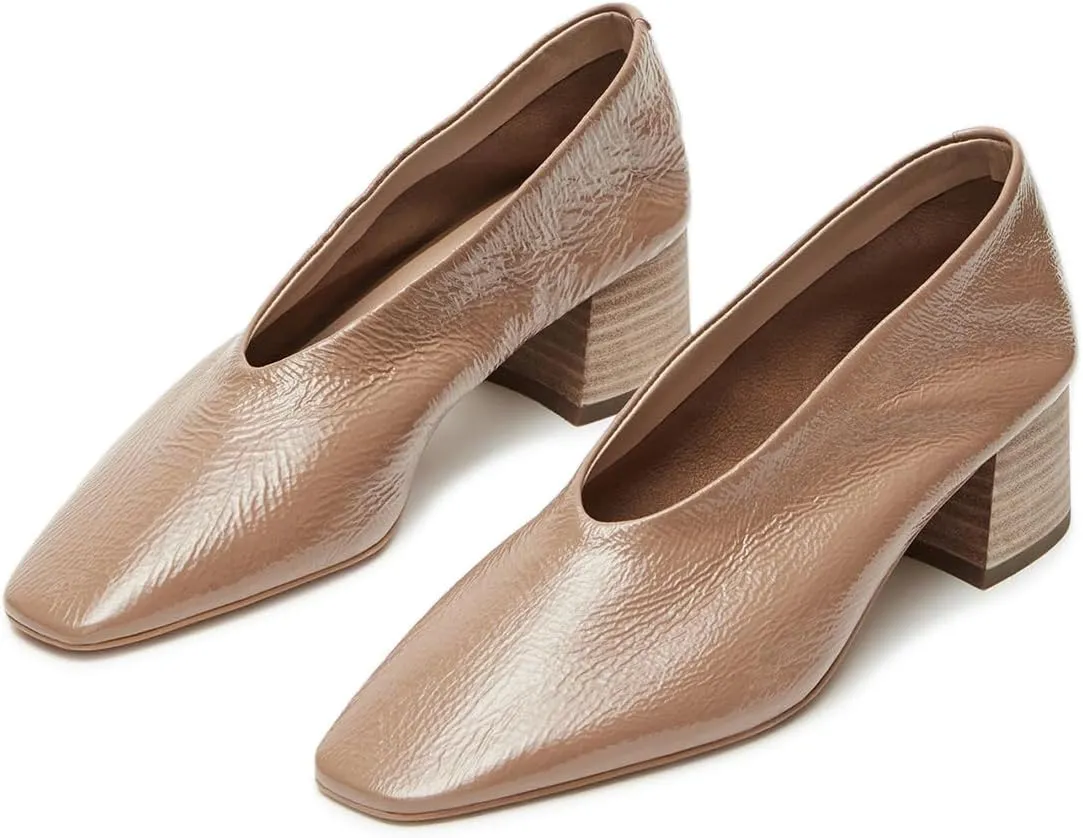 Maiyang Women Classic Closed Square Toe Pumps Block Chunky Low Heels Slip on Daily Office Party Dress Shoes Size 4-16 US