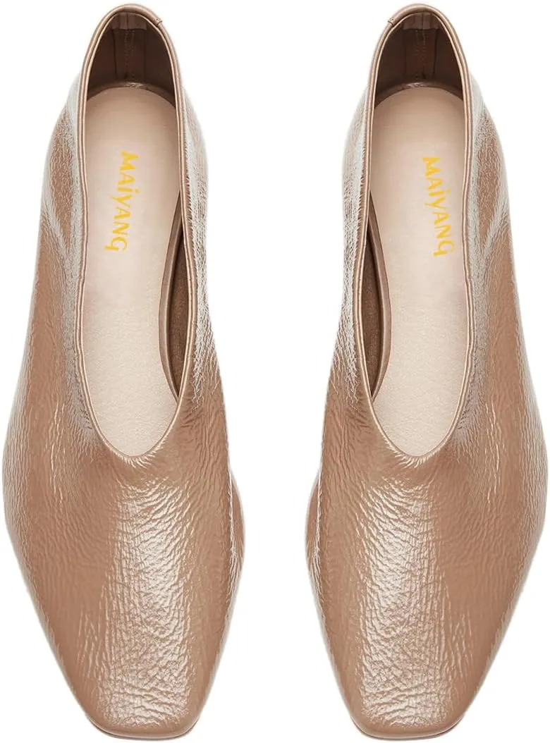 Maiyang Women Classic Closed Square Toe Pumps Block Chunky Low Heels Slip on Daily Office Party Dress Shoes Size 4-16 US