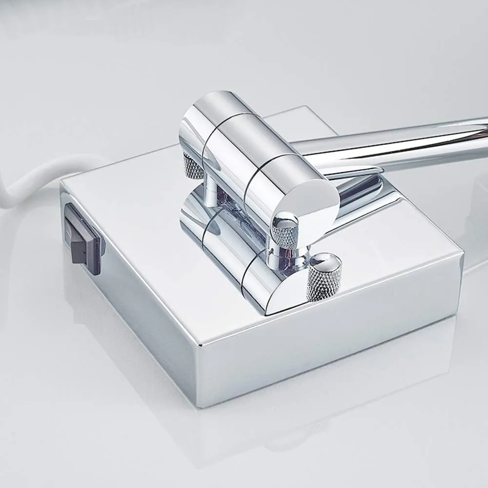 Makeup Mirror Bathroom Stainless Steel Foldable Telescopic 360 Degree Rotation 3X Magnifying Chrome Square HD Mirror(White Light)